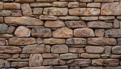 Obraz premium A detailed image capturing the rich textures of a rustic stone wall. The arrangement of stones showcases natural colors and patterns, creating a sense of history and architectural charm.