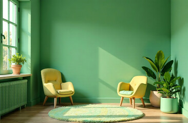 Modern interior of children room green color, playroom in house. AI Generative