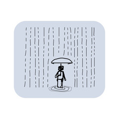Person standing on rain with umbrella illustration minimal design