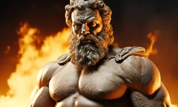 Zeus - God of Thunder: A close-up of a powerful, imposing statue of Zeus, the king of the gods in Greek mythology. His stern expression and muscular physique command attention.