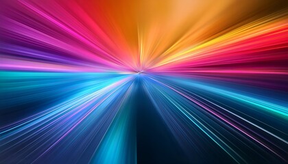 A dynamic, vibrant display of multicolored light beams creating a burst effect. This image conveys energy, speed, and movement. An abstract colorful texture with blurred streaks and motion effects