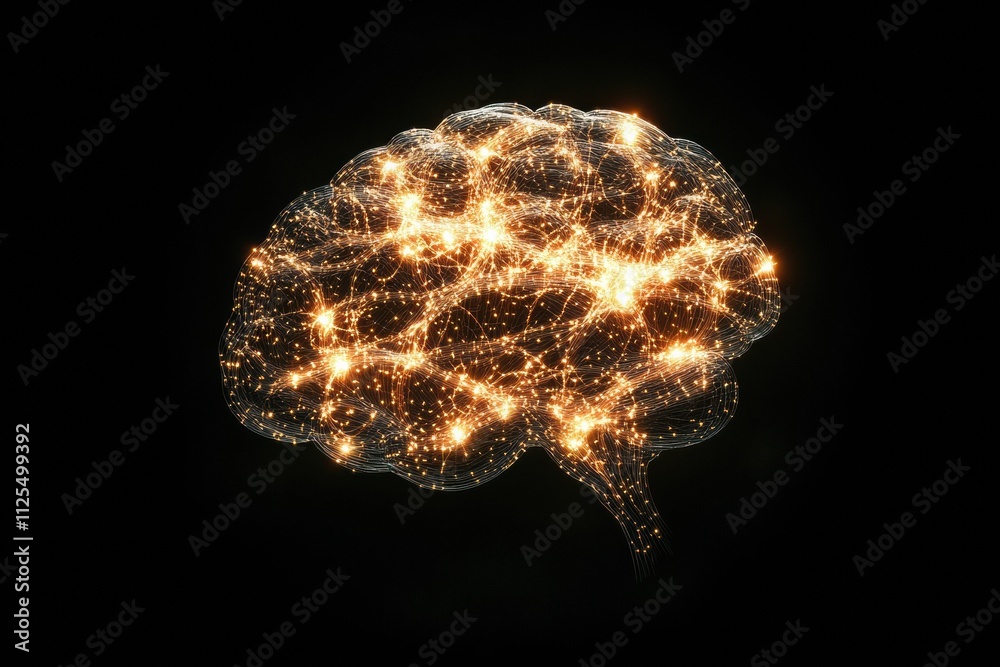 Aufkleber An abstract representation of a human brain created with glowing neural networks and synapses, featuring ample copy space for additional text. Generative AI