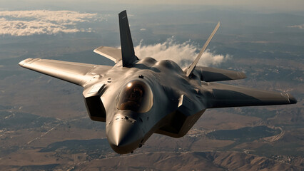 F-35 fighter jets are flying in the sky performing missions. 