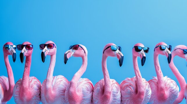 Festive birthday card featuring colorful flamingos in sunglasses for a summer carnival celebration