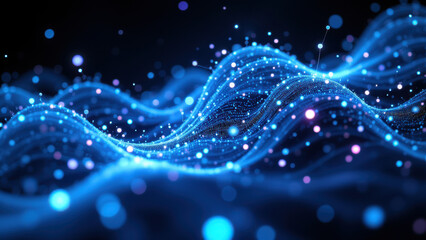 Fototapeta premium RAG - Retrieval Augmented Generation - abstract digital art, futuristic lightwave motion.