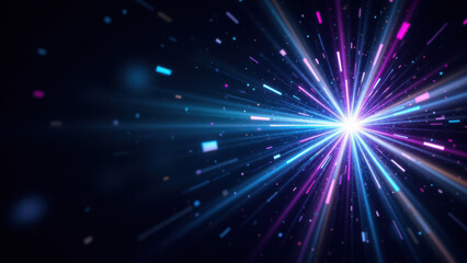 Fototapeta premium A vibrant explosion of colors and sparkles with a dark background, symbolizing digital transformation or energy release.