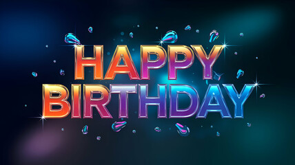 Happy Birthday Cake Text Letters Typography Written Design, Party Celebration Background, Balloons Candles 