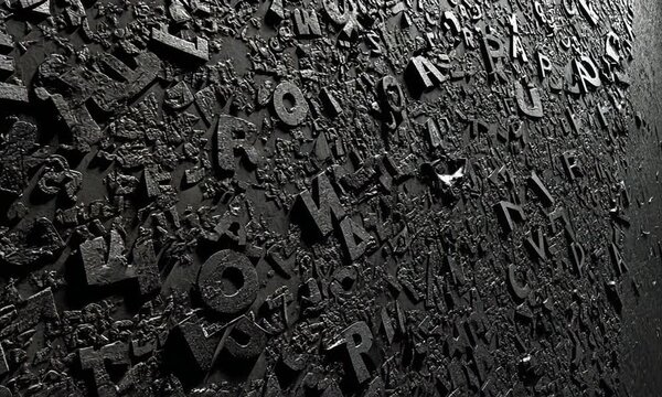 Abstract Textured Alphabet Wall: Dark Monochromatic Letters