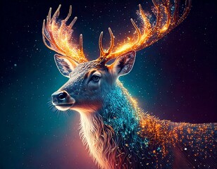 Świecący renifer na tle nocnego, zimowego nieba