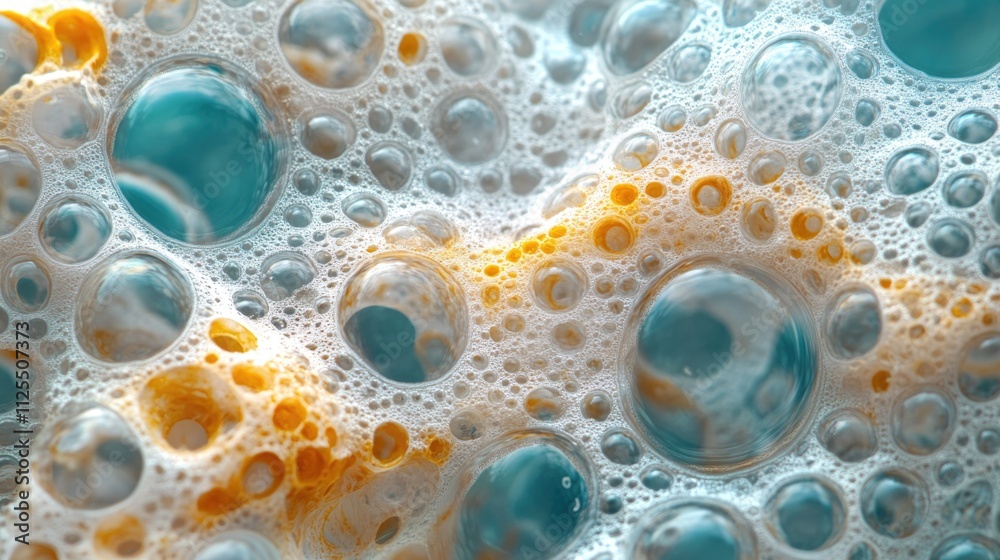 Poster a close-up shot of a mixture of water and bubbles, ideal for use in advertisements or educational ma