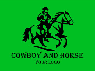 Black cowboy rides fast horse against green background. Suitable for westernthemed designs, posters, and storytelling visuals needing a dynamic element