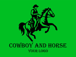 Black cowboy rides fast horse against green background. Suitable for westernthemed designs, posters, and storytelling visuals needing a dynamic element