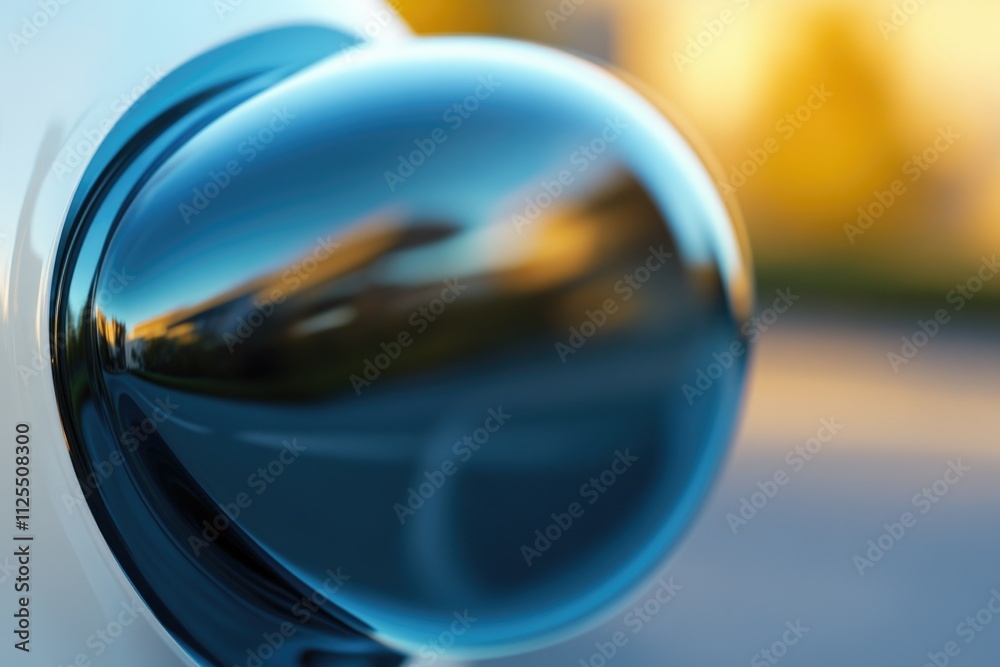 Poster a close-up view of a shiny blue door handle with a minimalist design