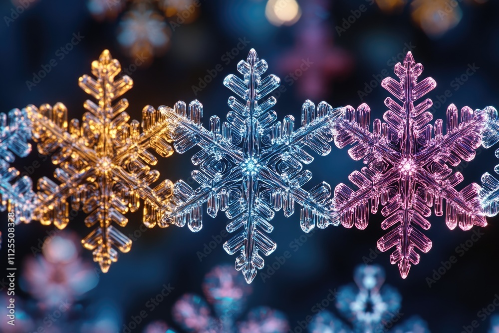 Poster Unique and intricately designed snowflakes gathered together in a single cluster