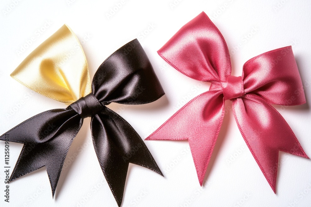 Poster bows in different colors placed on a plain white surface