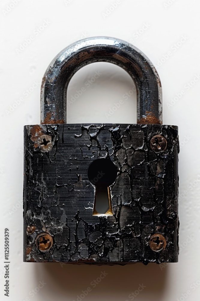 Poster a detailed view of a lock attached to a wall, great for backgrounds or textures
