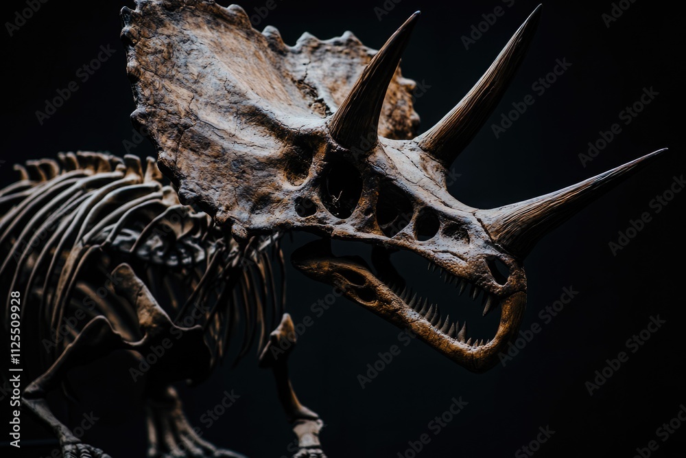 Poster a detailed view of a dinosaur skeleton with exposed bones and joints