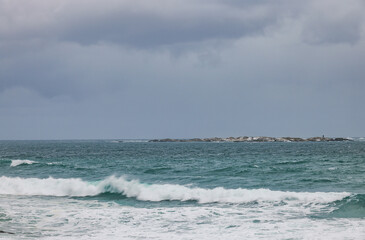 Winter landscape of Flakstad beach in Lofoten Archipelago, Norway, Europe