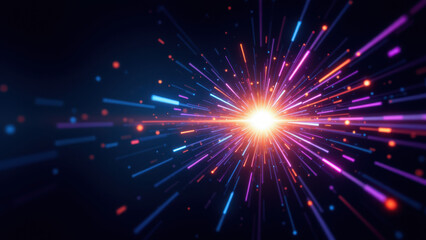 Naklejka premium Spectacular explosion of light in a dark background with vibrant colors, perfect for showcasing Retrieval Augmented Generation (RAG) technology.