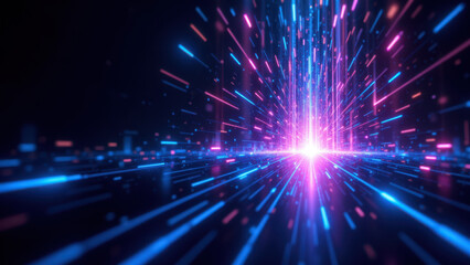 Fototapeta premium Futuristic digital tunnel with colorful light effects, perfect for showcasing technology, innovation, or virtual travel.