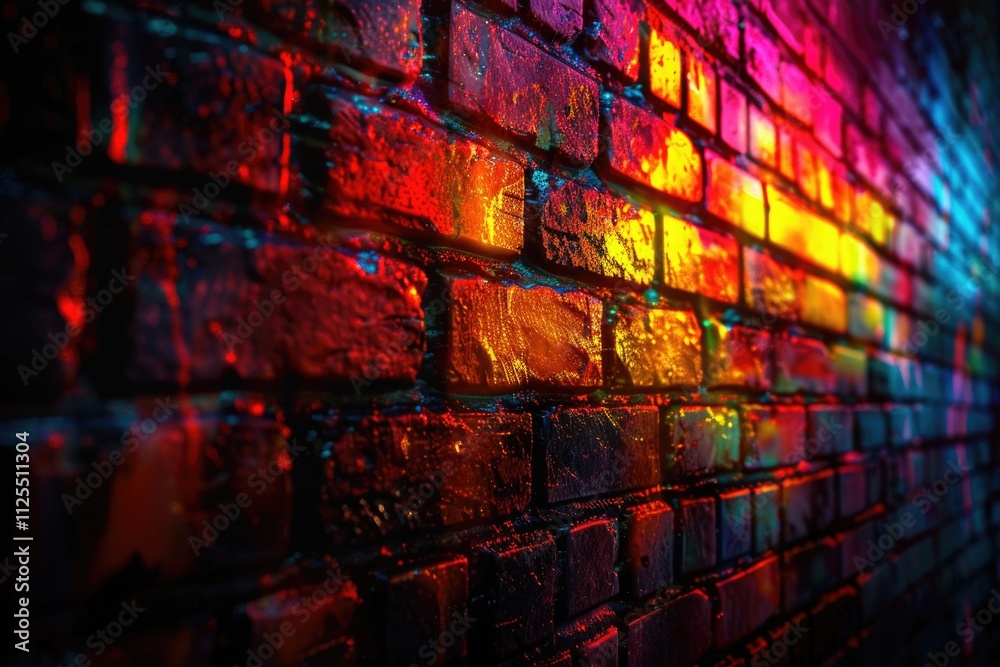 Aufkleber a single colored light shines on a brick wall, creating a unique and vibrant scene