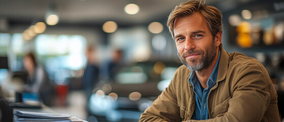 Caucasian male adult in casual attire smiling indoors in an office environment
