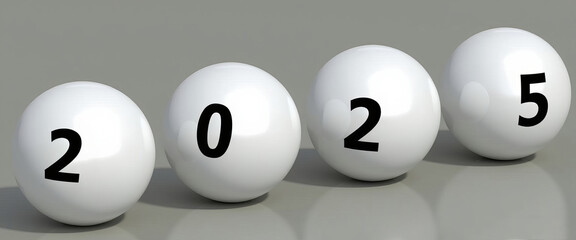 numbers 2025 on white balls on a white background. winning, lottery, chance, future, new year, draw, lucky numbers, prosperity, success, hopes, dream, victory