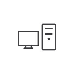 Desktop computer icon Vector logo outline