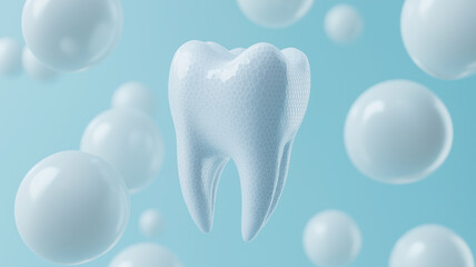 浮かぶ歯と歯科ケアの象徴