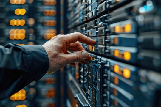 A person interacting with a server's button interface - Powered by Adobe