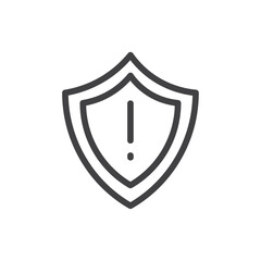 Shield with an exclamation mark icon Vector logo outline