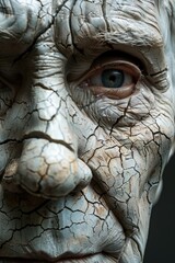 A detailed view of a statue depicting a man's face, suitable for use in historical or artistic contexts