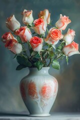 Obraz premium A still life composition of roses in a vase placed on a table