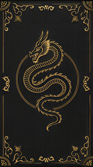 Illustration of a Chinese zodiac serpent, elegant design, with gold accents on a black background