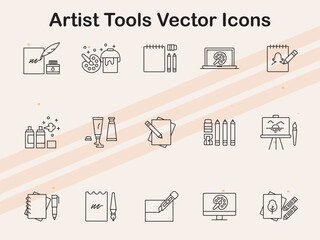Vector icons of essential tools for artists