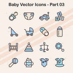 Icons of baby products and care essentials for new parents