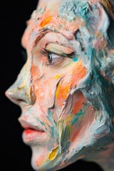 Close-up of a woman's face with creative makeup, useful for beauty or art-related themes