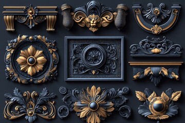 Ornate designs featuring gold and black colors