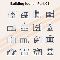 Fototapeta premium Icons representing various types of buildings and structures