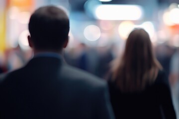 A couple walking together on a busy street, with people passing by in the background