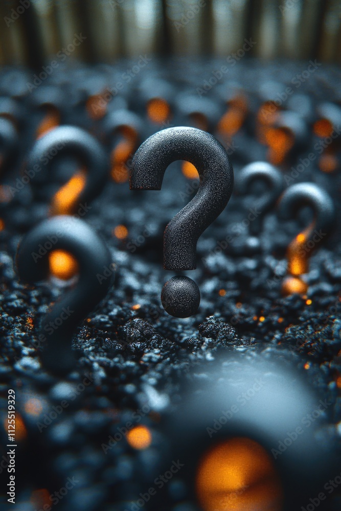 Aufkleber A row of question marks on a dark surface, perfect for use in articles, presentations, and designs where questioning or uncertainty is the theme