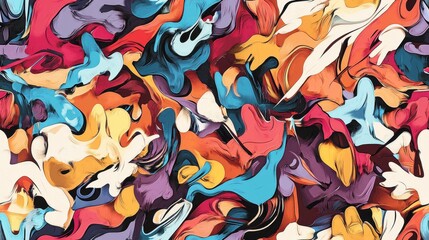 Fototapeta premium Seamless Vintage Pattern with Abstract Shapes and Paint Texture