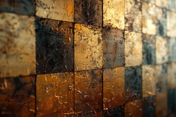 A detailed view of golden tiles on a surface
