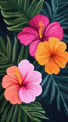 Tropical Hibiscus Flowers in Vibrant Colors