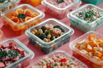 Plastic containers filled with food on a table