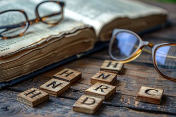A pair of glasses and a book on a table, ready for study or reading