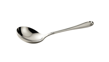 PNG of Shiny silver serving spoon isolated on transparent background
