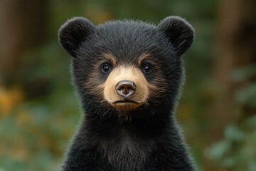 Obraz premium A close-up shot of a black bear gazing directly into the lens, providing an intimate and unique perspective on this majestic animal
