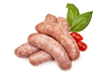 Italian sausages, Raw Salsiccia Sausages, isolated on a white background.