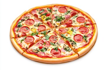 A delicious looking pepperoni pizza cut into individual portions, perfect for snacks or meal prep